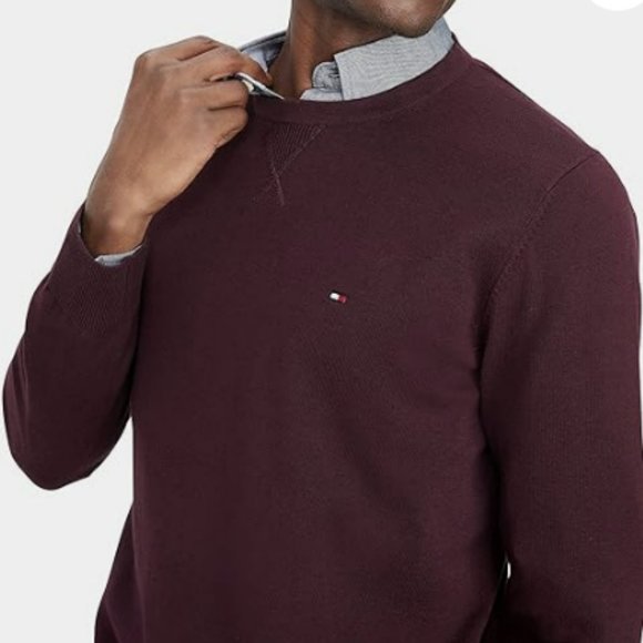 Tommy Hilfiger Mens Signature Solid Sweater Dark Cabernet - Picture 5 of 5